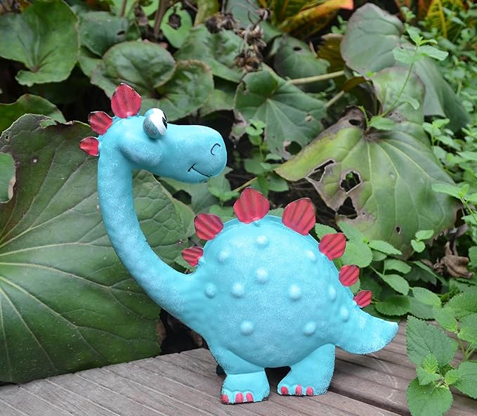 Handpainted Metal Dinosaur Decor - Outdoor Garden Statue for Yard/Indoor Shelf, Cute Dinosaur Gift for Garden Lovers