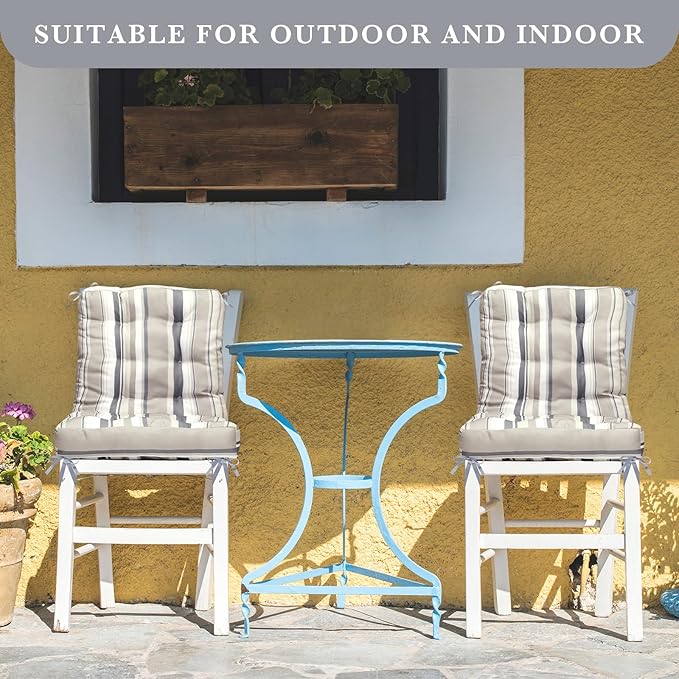Hoteam 6 Set Patio Chair Cushions Outdoor High Chair Cushion 20 x 40 Inch Waterproof Patio Seat Rocking Indoor Thickened Pad(Striped Style,Beige)