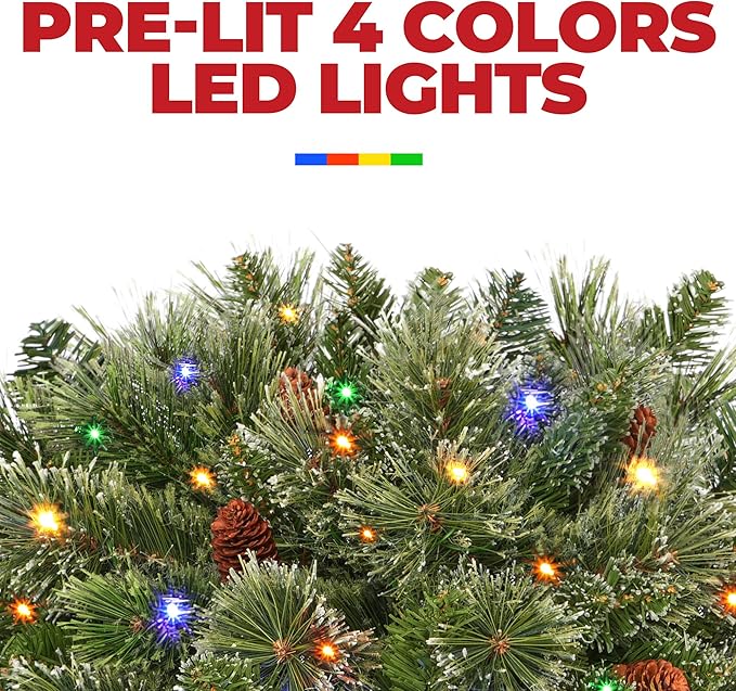 Prelit Artificial Christmas Tree Urn Fillers, Battery Operated Holiday Planter Filler with 50 Multi-Color Lights, Cones Christmas Decor for Porch Pathway Garden Yard