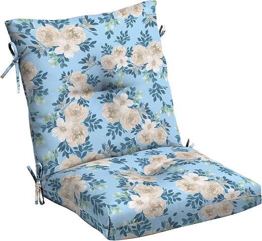 Arden Plush Modern Tufted Polyfill Dining Chair Cushion, 21 x 40, Arden x Alexandra Kay Collection, Water Repellent, Fade Resistant, Backroad Blossom Blue