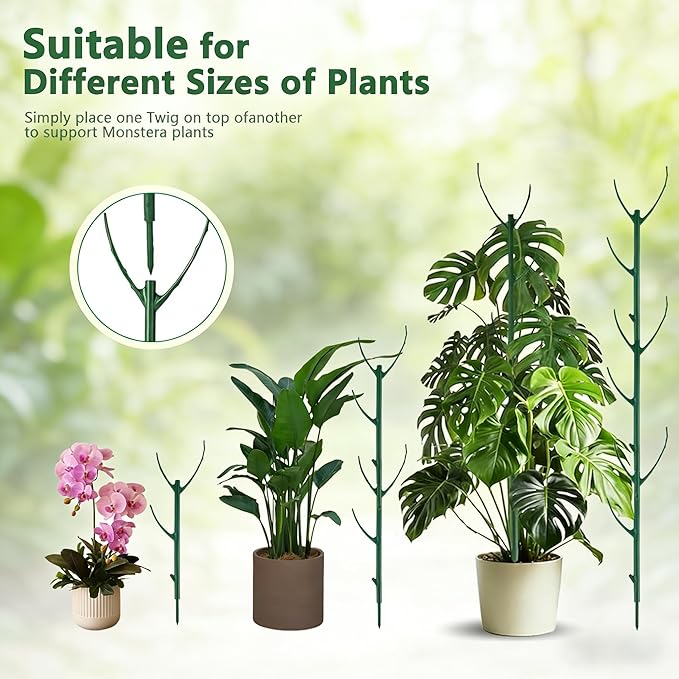 10PCS Monstera Plant Support, Stackable Plant Stakes for Indoor Plants, Plant Sticks Support Tall for Climbing Potted Plants
