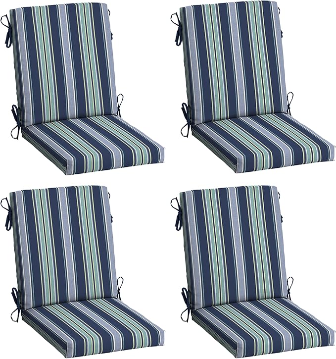 Arden 4-Pack Outdoor Patio Dining Chair Cushion, 20x44, Rain-Proof Seat Pad, Fade-Resistant Outdoor Cushion Sapphire Aurora Blue Stripe