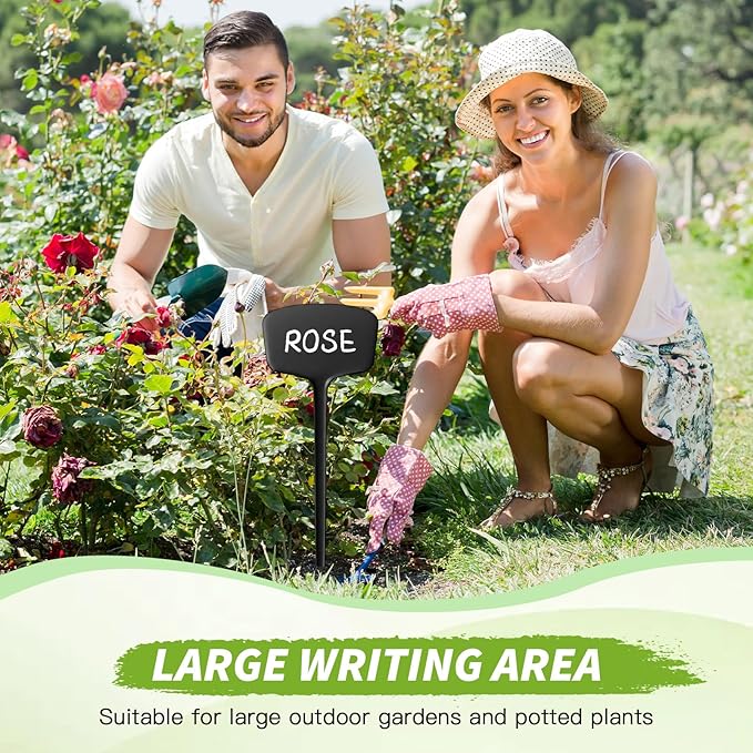 50 Pcs 14.2 Inch Plastic Plant Labels Tags T Type Plant Markers with Pen for Outdoor Indoor Garden Pot Herbs Flowers Vegetable (Black)