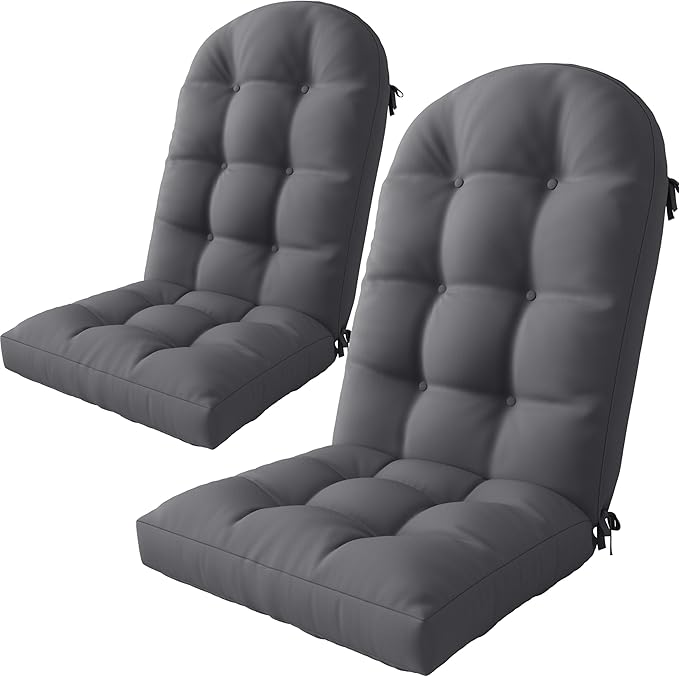 Amopatio Adirondack Chair Cushions 4" Thick Set [2-Pack] - Outdoor Cushions for Patio Furniture, Contoured Design with Anti-Slip Straps & Water-Resistant Fabric for Adirondack Chairs, Dark Gray