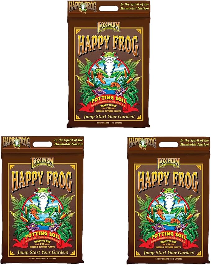 FoxFarm Happy Frog Potting Soil, 12qt – for Indoor/Outdoor Container Plants, Improves Root Efficiency, pH Adjusted for Optimal Nutrient Uptake – Contains Microbes and Humic Acids 12 Quart (3 Pack)