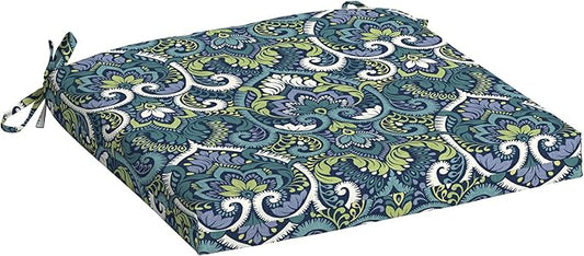 Arden Selections Rocking Chair Cushion, 19 x 18, Rain-Proof, Fade Resistant, Cushions for Rocking and Outdoor Chairs 18 x 19, Sapphire Aurora Blue Damask (Pack of 4)