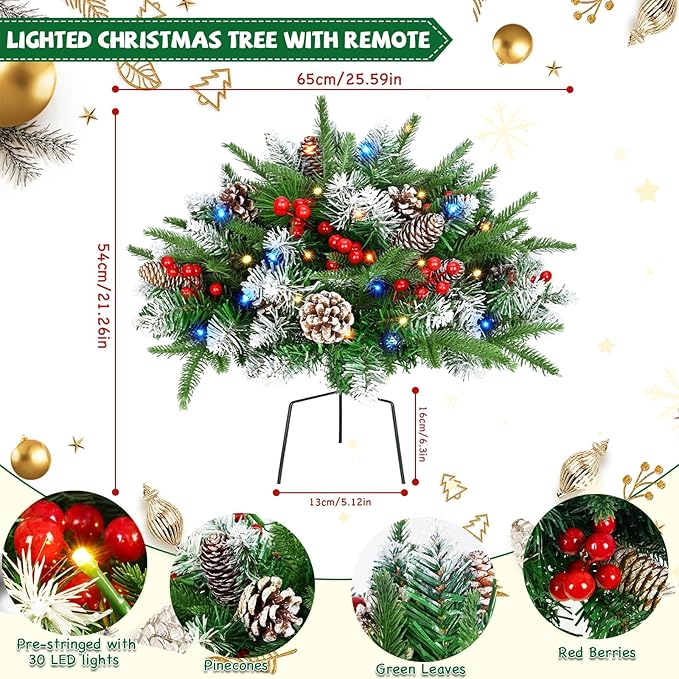 2 Pack Christmas Decorations Outdoor - 21" Pre-Lit Outdoor Christmas Tree with Lights, Prelit Planter Bushes with Remote, Christmas Planter Urn Filler for Front Porch Pathway Yard Garden Holiday Decor