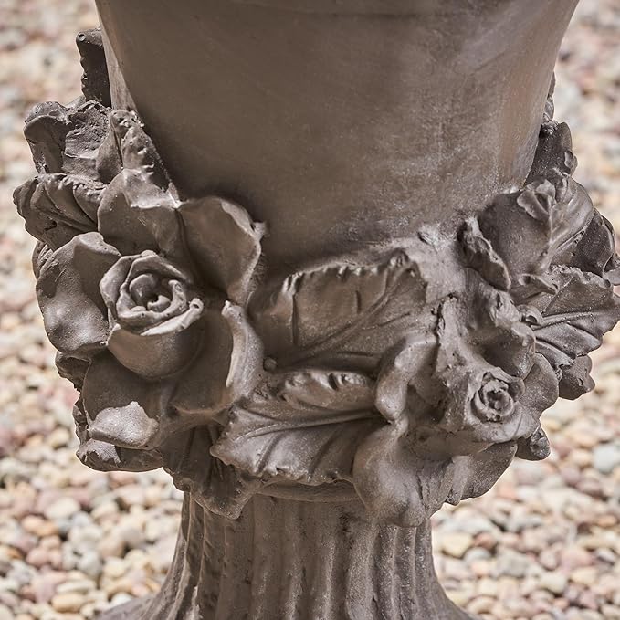 Merax 19.5 Inches Tall MGO Garden Urn Planter, Lightweight Concrete Urn for Flowers, Herbs & Succulents, Indoor & Outdoor Decorative Pot, Antique Gray
