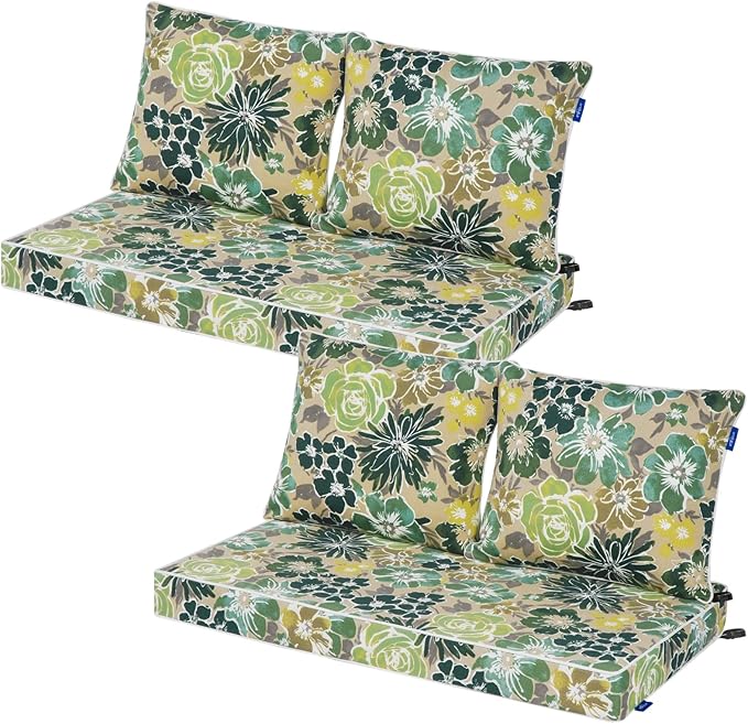 Outdoor Loveseat Cushion Set 44''x24'', Outdoor Cushions for Patio Furniture with Fastness Cover, Water Repellent Outdoor Seat Cushion and Couch Back Cushions for Bench, Swing (Cabbage, 2 Sets)