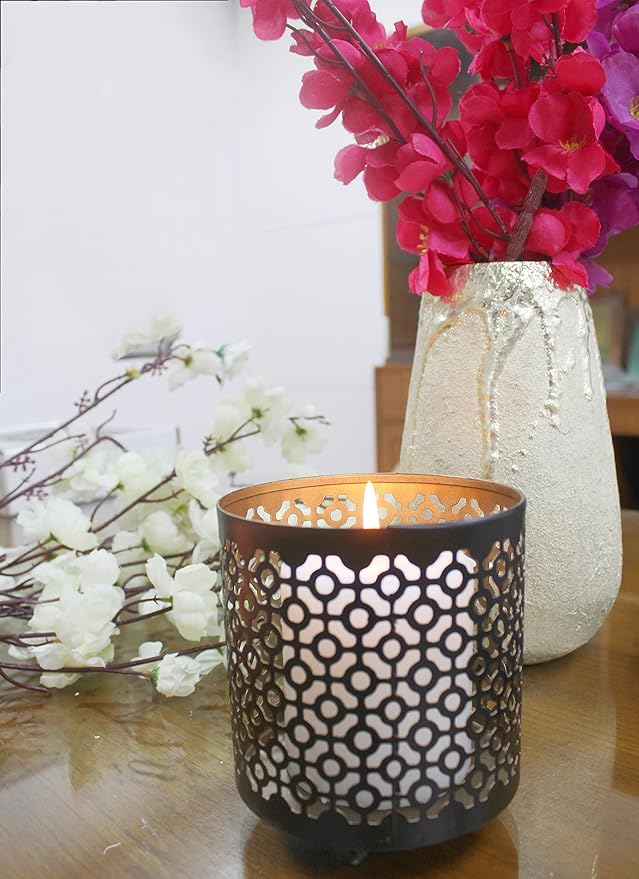 Hosley Bulk Buy Black (Gold Inside) Metal Jar Holder Candle Sleeve Set of 8-4.5" High. Votive, Tea Light Lanterns Ideal Gift for Weddings, Parties, Spa and Aromatherapy O6