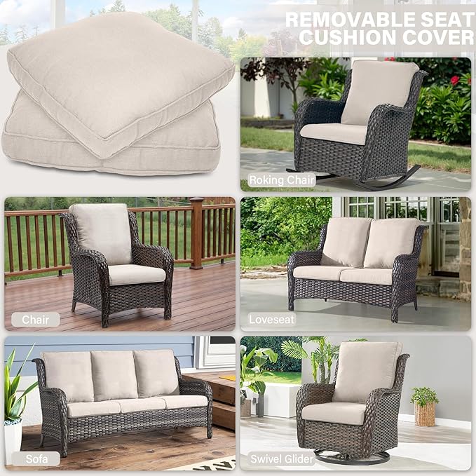 Patio Furniture Cushions - 22 * 24" Outdoor Patio Cushions with Removable Cover, 28D High Density Sponge Filling Outdoor Chair Cushions for Rocker, Sofa and Loveseat - Beige