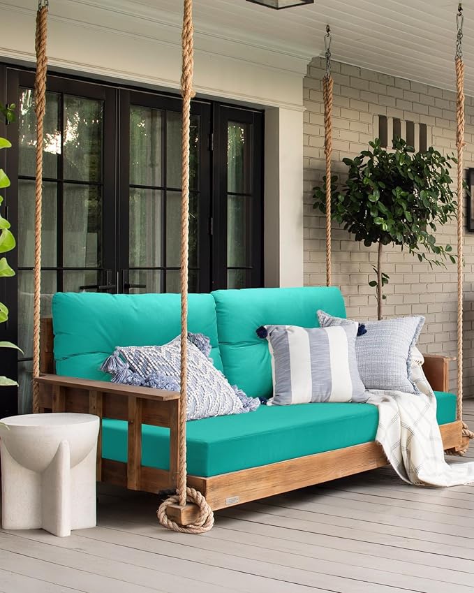 YEFU Olefin Outdoor Chair Cushions: Fade Resistant Outdoor Seat Cushion 24 x 24 - All Weather Patio Furniture Cushion with Ties - Deep Seat Patio Cushions for Chair Sofa Couch(Teal)