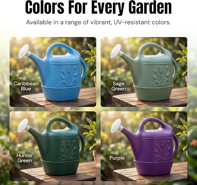 PMU 2 Gallon Watering Can - Garden Watering Can for Indoor & Outdoor Plants - Plastic Water Can with Detachable Sprinkler Head - Large Water Pot, Made in USA - Purple Pkg/1