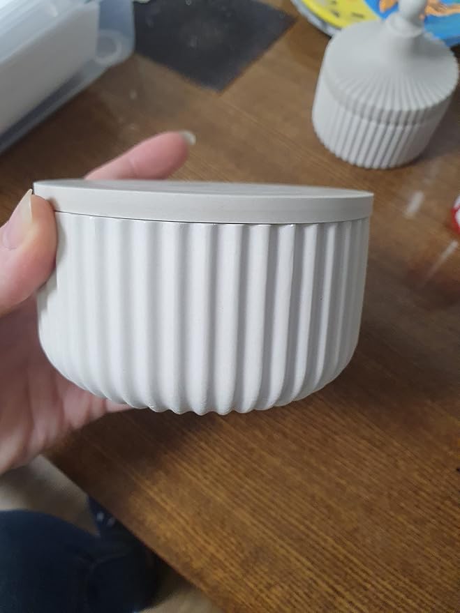 Storage Box With Lids, Silicone Candle Jar Molds Set, Creative Vessels Pot Molds, Concrete Round Stripe With Cover Bottle Making Moulds for Holder Storage (C)