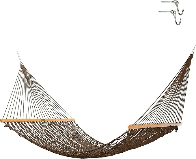 Original Pawleys Island Deluxe Antique Brown DuraCord Rope Hammock – 13 ft. x 65 in, 2-Person, 450 lb Capacity, Oak Spreader Bar, Zinc-Plated Hardware, Handcrafted in The USA