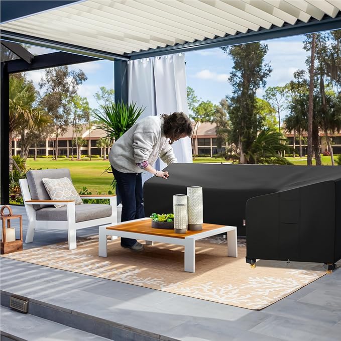 iBirdie Outdoor Sectional Cover fit 112" x 112", 111" x 110", 109" x 108" L-Shaped Patio Sofa, Waterproof Weatherproof 600D Heavy Duty Garden Furniture Cover for Outside L Shape Couch
