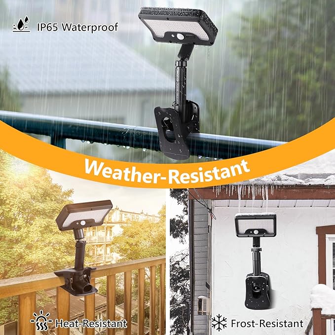 Clip On Solar Lights Outdoor with Motion Sensor, 360°Rotatable & Vertically Adjustable Solar Fence Lights with 92 LEDs (600 LM, 6000 K),IP65 waterproof Security light for deck, Gutter, Camping(2 Pack)