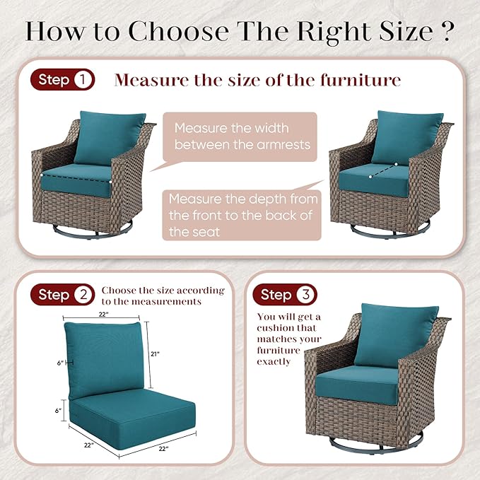 Luxury Outdoor Seat Cushion Set-22 x 24 x 6 Inch Outdoor Chair Cushions with Water Resistant & Removable Cover Outdoor Cushions for Patio Furniture Chair Sofa Couch