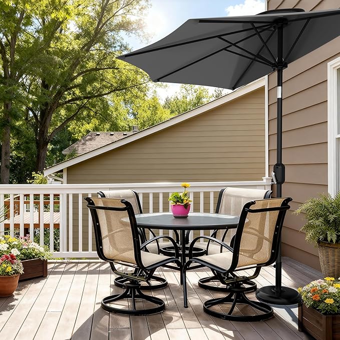 Garvee Patio Umbrella 9FT - Half Umbrella Outdoor with Smooth Crank Lift, Outdoor Shade Canopy for Patio, Backyard, Garden, Deck, Balcony -Gray