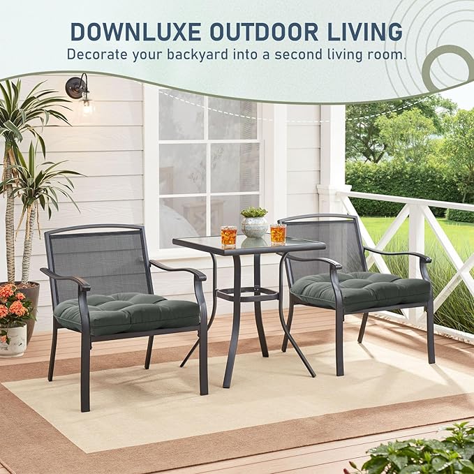 downluxe Outdoor Chair Cushions Set of 2 for Patio Furniture, Waterproof Tufted Overstuffed Patio Furniture Cushions, Memory Foam Outdoor Seat Cushion, 19" X 19" X 5", Dark Grey