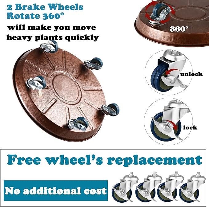 3 Packs 18" Metal Plant Caddy with Wheels Extra-large Rolling Plant Stand Heavy-duty Plant Dolly with Casters Indoor Outdoor Wheeled Flower Pot Mover Rollers Garden Cart Trolley, Copper