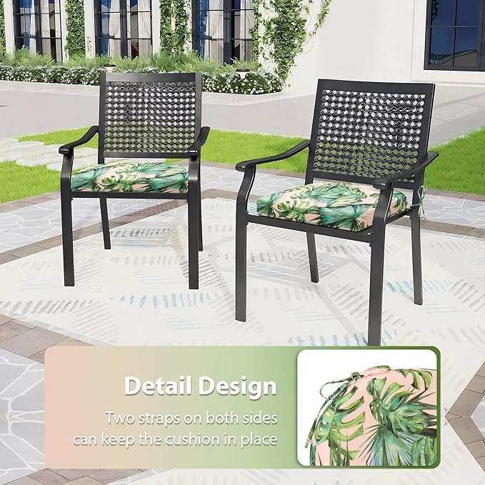 Outdoor Chair Cushions Set of 4, 17 x 16 Inch Patio Chair Cushions for Outdoor Furniture, Water Resistant, Non-Slip Ties(Tropical Rainforests)