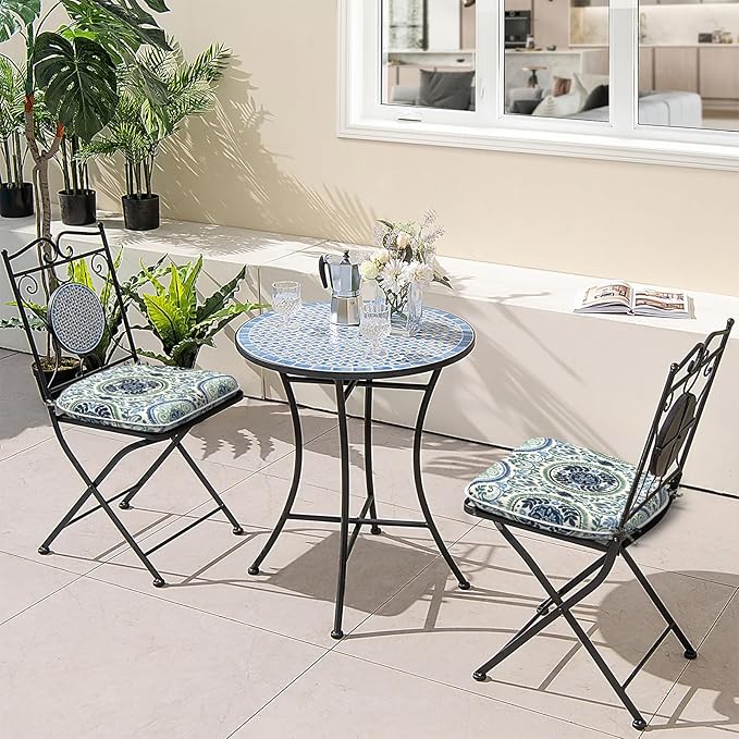 Outdoor Chair Cushions 16"x17" Set of 2, Water Resistant Patio Chair Pads with Ties, Seat Cushions for Home Garden Furniture Decoration, Celadon Wreath