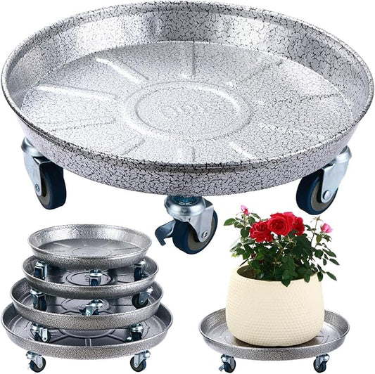 Planterhoma 3 Packs 18 Inch Metal Plant Caddy with Wheels Extra-Large Rolling Plant Stand Heavy-Duty Iron Plant Dolly Casters for Indoor Outdoor Flower Pot Mover Roller Coasters, Silver-Black