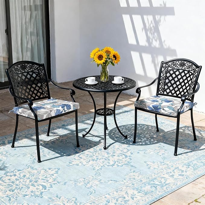 LVTXIII Outdoor Chair Cushions, Fade-Resistant Patio Furniture Cushions Outdoor Chair Pads with Ties for Dining Chairs and Garden Furniture Use, 19"x19"x2" Pack of 2, Clemens Noir Blue