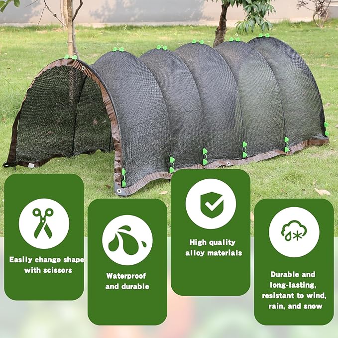 CIEOVO Plant Shade Cloth Set, 6 Sets of Greenhouse Hoops Clips for Raised Beds and Rope 6.56' x 4.9' Plant Umbrellas 70% Sunblock Shade Cloth for Greenhouse Outdoor Plants Vegetables