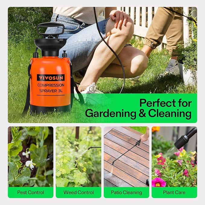 VIVOSUN 0.8-Gallon Pump Pressure Sprayer, Pressurized Lawn & Garden Water Spray Bottle with Adjustable Shoulder Strap, for Spraying Plants, Garden Watering and Household Cleaning