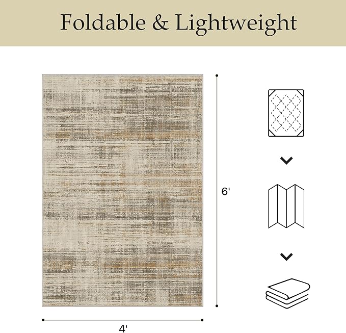 GENIMO Outdoor & Indoor Area Rug 4'x6', Waterproof, Non-Shedding, Easy Cleaning, Abstract Mat for Patio, Living Room, Balcony, Dining Room, Deck, RV, Bedroom, Camping, Outside Carpet, Brown