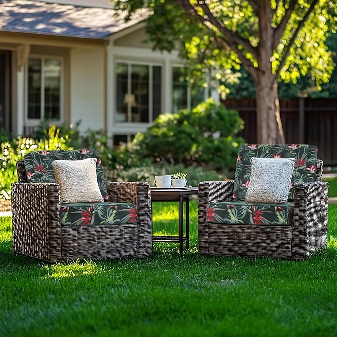Favoyard Deep Seat Patio Cushion 22 x 22 x 3 in Waterproof Seat & Back Cushion Set with Color Fade Resisitant Pattern, Portable Handle, Attach Straps, Zipper on Removable Cover for Outdoor Furniture