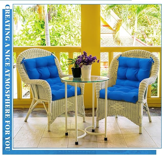 Marsui 4 Pcs Outdoor Indoor High Back Chair Cushions Patio Furniture Tufted Pillow with Ties All Weather Replacement Outdoor Rocking Chair Cushions, 42 x 21 Inches (Blue)