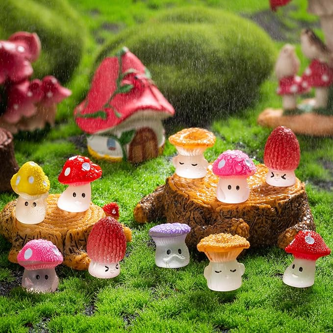 24pcs Mini Mushrooms Cute Resin Tiny Mushrooms Statue Fake Miniature Mushroom Figurines for Fairy Garden Terrarium Accessories Decor Micro Landscape Craft