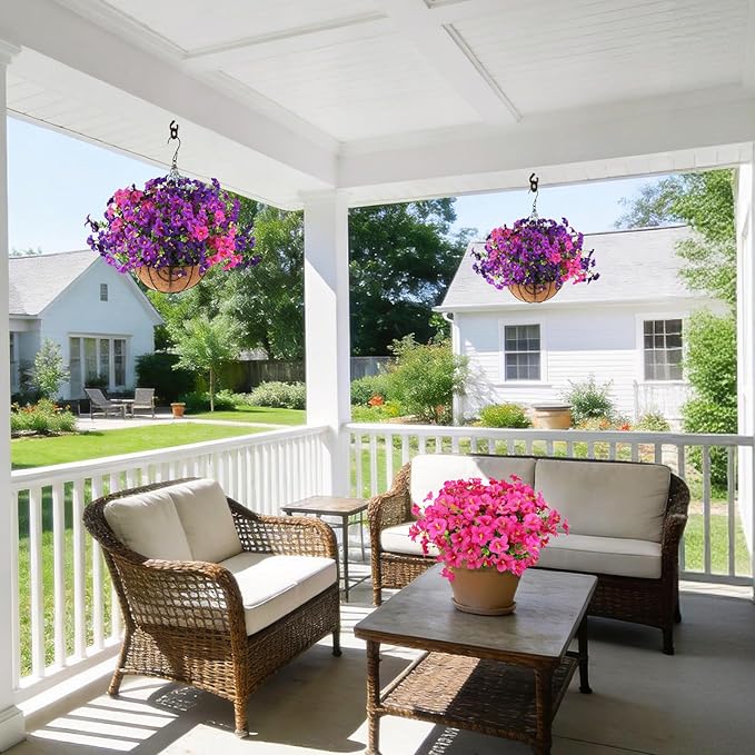 Artificial Fake Petunias Flowers for Outdoors Spring Decoration, 12 Bundles Faux Flower Plants UV Resistant Realistic Silk Flower for Outside Planters Patio Porch Yard Window Box (3 Mix Colors)