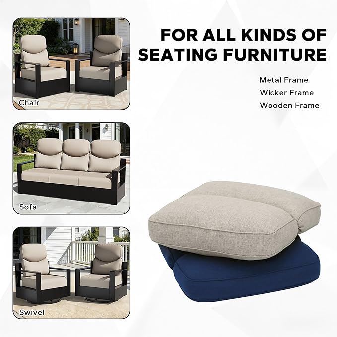 Joyside Outdoor Chair Cushions Set, 24x24 Inch Smile Patio Furniture Cushions, 6’’ Thick, Water Resistant & Fade Resistant, Outdoor Replacement Cushions for Seat and Sofa