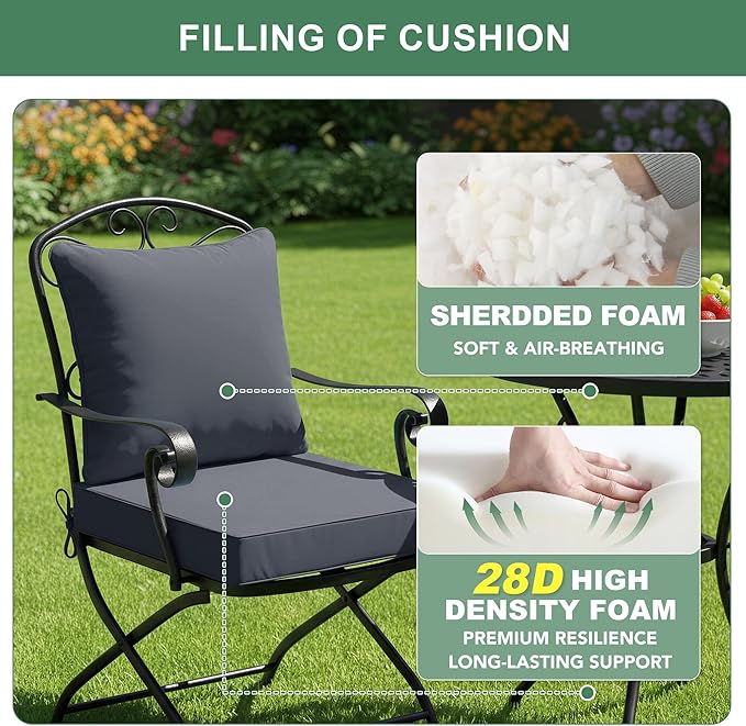 Outdoor Chair Cushion 19 x 19 Inch, Backrest and Seat Cushion Set for Patio Furniture with Water Resistant Removable Cover, Dark Grey, Set of 4