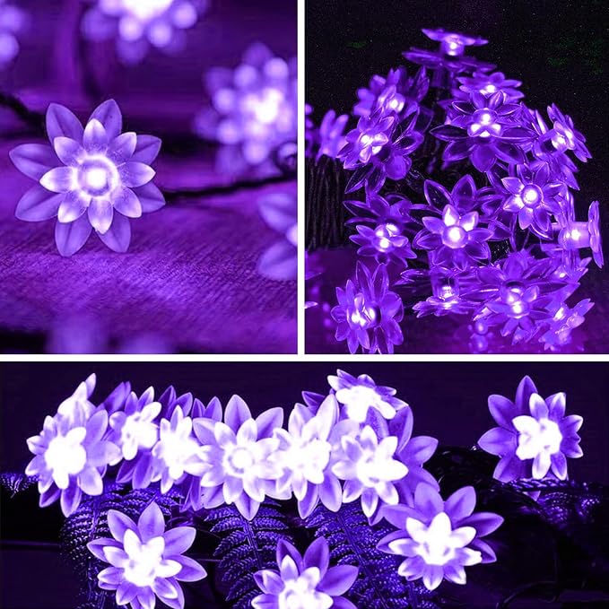 ITICdecor Solar Flower String Lights Outdoor Waterproof 50 LED Upgraded Flower Fairy Light for Garden Fence Patio Yard Christmas Tree Lawn Party (Purple)