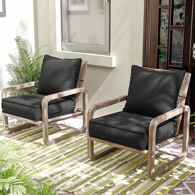 Outdoor Patio Chair Cushions Set 24 L X 24 W X 5 H Waterproof & Fade Resistant Deep Seat and Back Cushions with Removable Covers Outdoor Seat Cushion Set for Chairs and Sofas