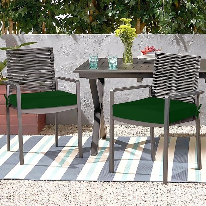 Waterproof Outdoor Chair Cushions Set of 2, Square Outdoor Seat Cushions with Ties and Removable Covers, 22 x 22 Outdoor Cushions for Patio Furniture with Portable Handle(Forest Green)
