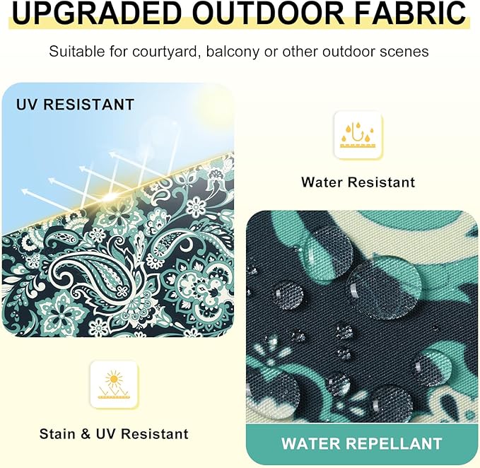 downluxe Outdoor Chair Cushions Set of 4 for Patio Furniture, Water-Resistant Square Corner Patio Chair Cushions with Ties, High Density Foam Outdoor Seat Cushion, 18.5" X 16" X 3", Green Paramecium