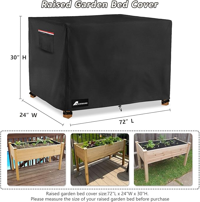 Outdoor Raised Garden Bed Cover,Heavy Duty 600D Waterproof Elevated Wood Planter Box Stand Cover for Winter,72"L x 24"Wx 30"H Inch(Black,Covers Only)