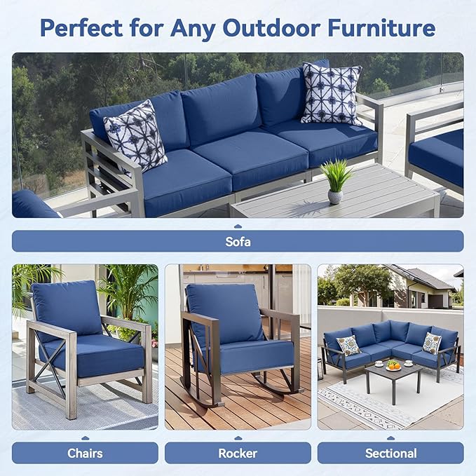 6" Thick Outdoor Cushions 24x24x6, 9-Set Deep Seat Patio Cushions with Removable Cover, Waterproof & Fade Resistant Replacement for Wicker Chair, Loveseat, Sofa - Blue