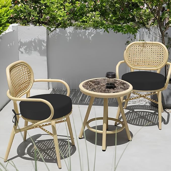 idee-home Outdoor Bistro Chair Cushions, 15”x15”x 3” Thick Outdoor Round Seat Cushions Set of 2 with Ties, Waterproof Round Patio Furniture for Garden