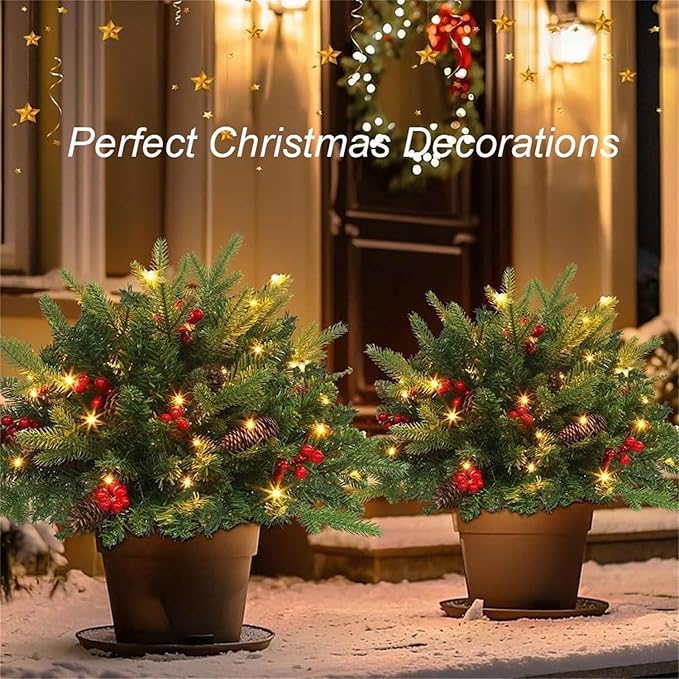 2026 New Christmas Planter Filler,Prelit Planter Bushes,Christmas urn fillers for Outdoor Holiday Planters Decorations,with Tripod Stake LED Lights. (2, White)