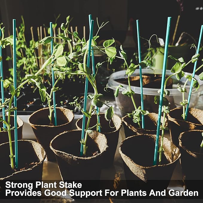 50 PCS 18” Wood Plant Stakes Garden Tomato Sticks Plant Stakes & Supports for Potted Plants, Comes with 100 pcs Green Twist tie