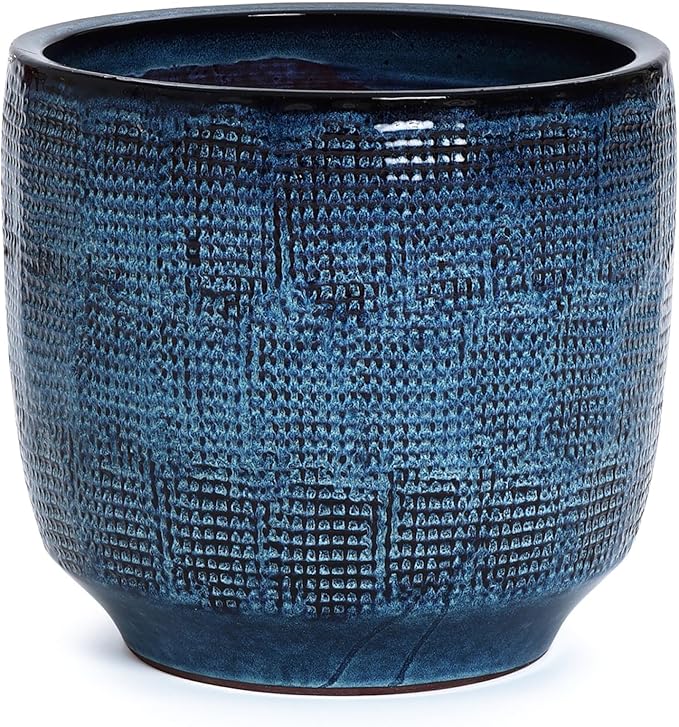 LuxenHome 15.75" Dia Large Ceramic Pots for Plants, Teal Blue Glazed Planters for Outdoor Plants, Round Indoor Flower Pots with Drainage Hole and Rubber Plug for Home Garden Patio