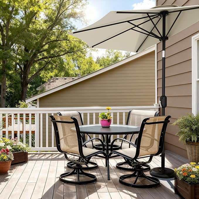 Garvee Patio Umbrella 9FT - Half Umbrella Outdoor with Smooth Crank Lift, Outdoor Shade Canopy for Patio, Backyard, Garden, Deck, Balcony -Beige