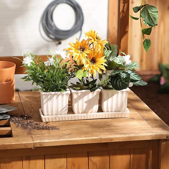 Accent Plus White Square Ceramic Small Planter (Set of 3)